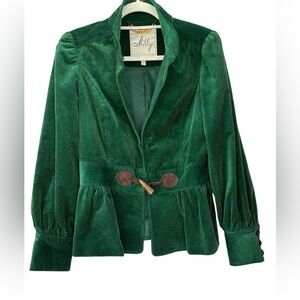 Y2k MILLY OF NEW YORK Emerald Green Corduroy Blazer with Suede Accents Size 6
